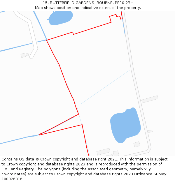 15, BUTTERFIELD GARDENS, BOURNE, PE10 2BH: Location map and indicative extent of plot