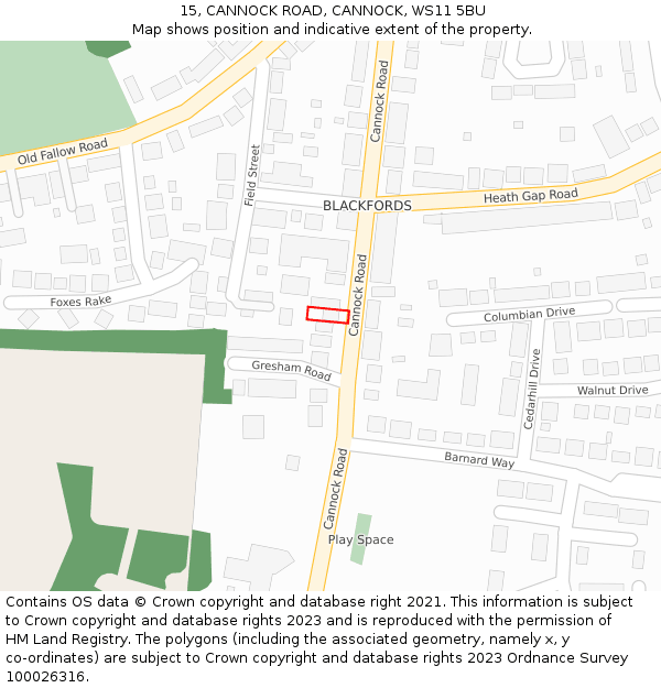 15, CANNOCK ROAD, CANNOCK, WS11 5BU: Location map and indicative extent of plot