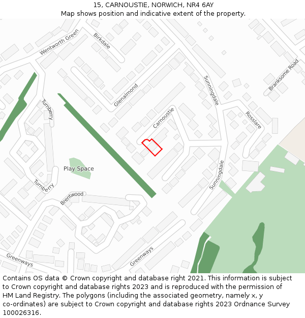 15, CARNOUSTIE, NORWICH, NR4 6AY: Location map and indicative extent of plot