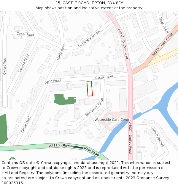 15, CASTLE ROAD, TIPTON, DY4 8EA: Location map and indicative extent of plot