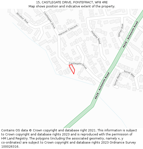 15, CASTLEGATE DRIVE, PONTEFRACT, WF8 4RE: Location map and indicative extent of plot