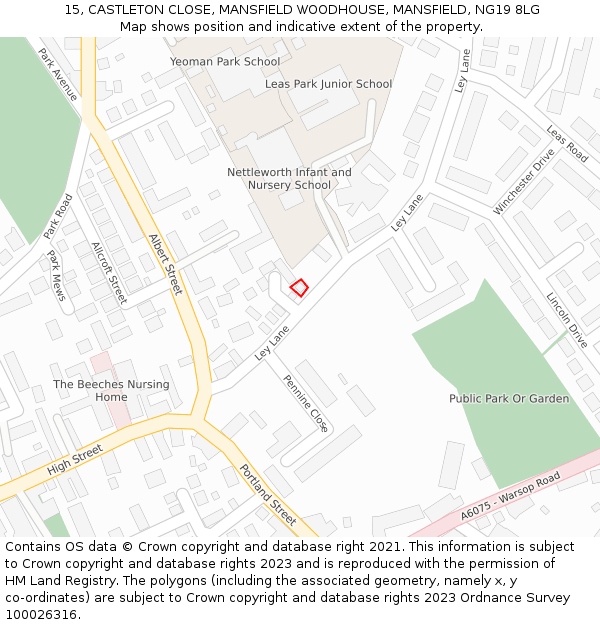 15, CASTLETON CLOSE, MANSFIELD WOODHOUSE, MANSFIELD, NG19 8LG: Location map and indicative extent of plot