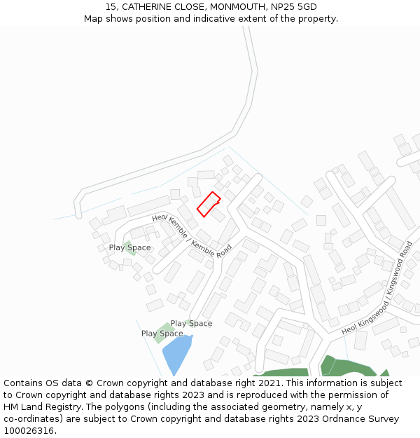 15, CATHERINE CLOSE, MONMOUTH, NP25 5GD: Location map and indicative extent of plot