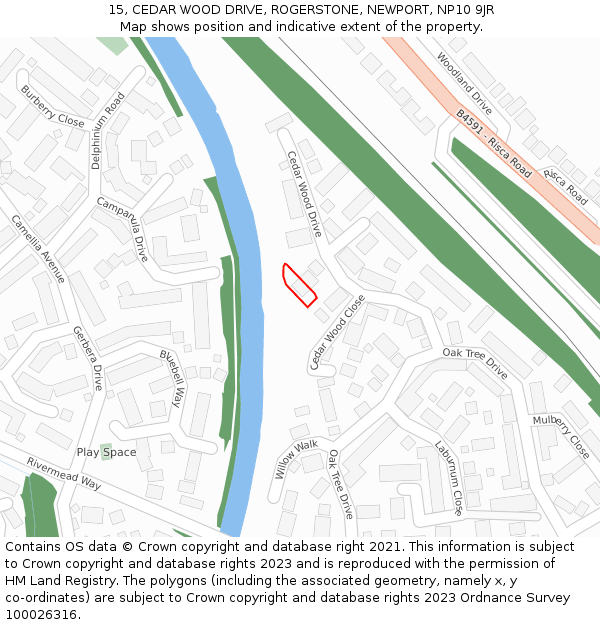 15, CEDAR WOOD DRIVE, ROGERSTONE, NEWPORT, NP10 9JR: Location map and indicative extent of plot