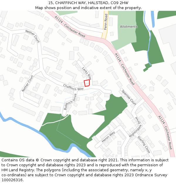 15, CHAFFINCH WAY, HALSTEAD, CO9 2HW: Location map and indicative extent of plot