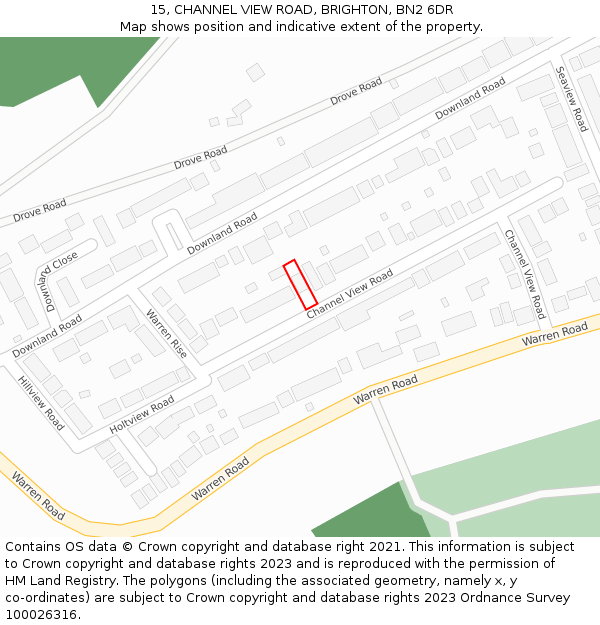 15, CHANNEL VIEW ROAD, BRIGHTON, BN2 6DR: Location map and indicative extent of plot