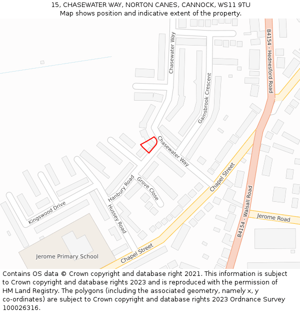 15, CHASEWATER WAY, NORTON CANES, CANNOCK, WS11 9TU: Location map and indicative extent of plot