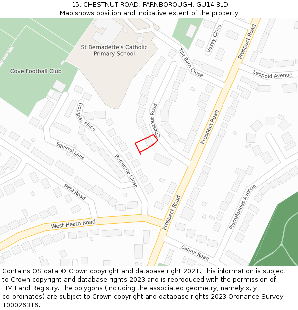 15, CHESTNUT ROAD, FARNBOROUGH, GU14 8LD: Location map and indicative extent of plot