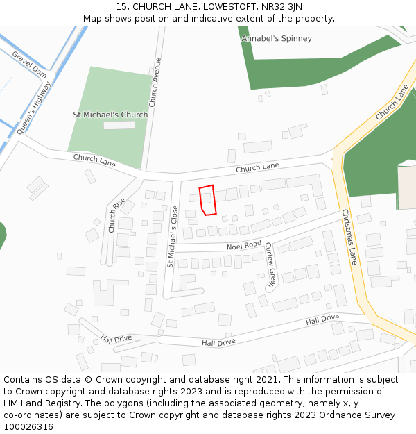 15, CHURCH LANE, LOWESTOFT, NR32 3JN: Location map and indicative extent of plot