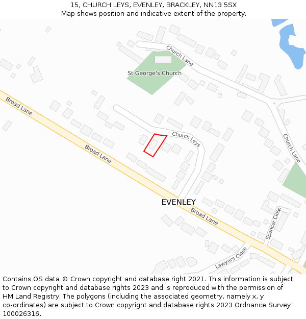 15, CHURCH LEYS, EVENLEY, BRACKLEY, NN13 5SX: Location map and indicative extent of plot