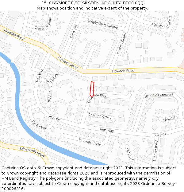 15, CLAYMORE RISE, SILSDEN, KEIGHLEY, BD20 0QQ: Location map and indicative extent of plot