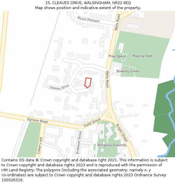 15, CLEAVES DRIVE, WALSINGHAM, NR22 6EQ: Location map and indicative extent of plot