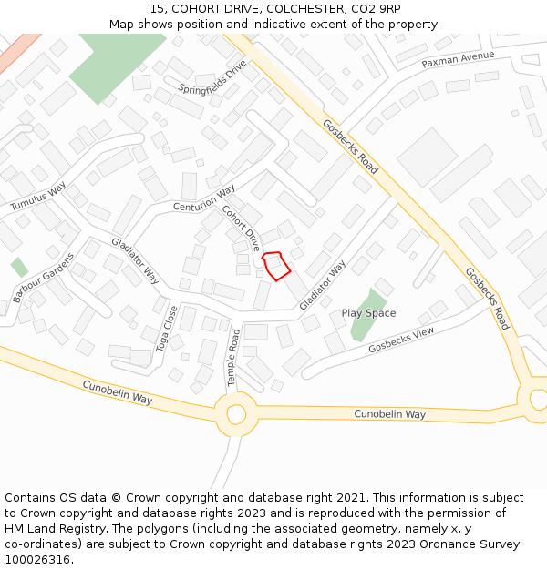 15, COHORT DRIVE, COLCHESTER, CO2 9RP: Location map and indicative extent of plot