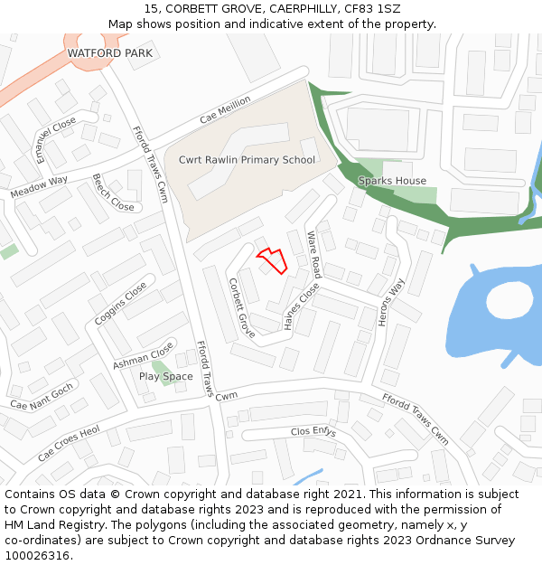 15, CORBETT GROVE, CAERPHILLY, CF83 1SZ: Location map and indicative extent of plot