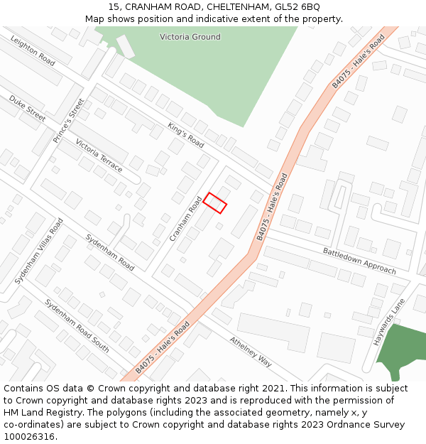 15, CRANHAM ROAD, CHELTENHAM, GL52 6BQ: Location map and indicative extent of plot