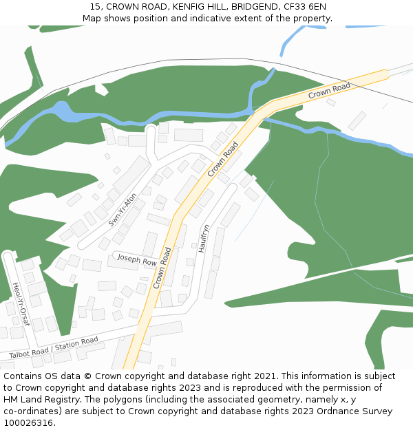 15, CROWN ROAD, KENFIG HILL, BRIDGEND, CF33 6EN: Location map and indicative extent of plot