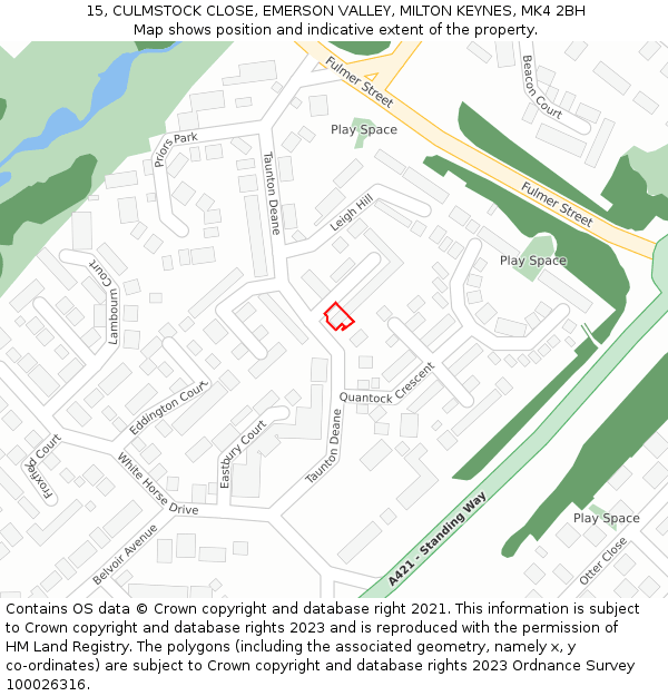 15, CULMSTOCK CLOSE, EMERSON VALLEY, MILTON KEYNES, MK4 2BH: Location map and indicative extent of plot