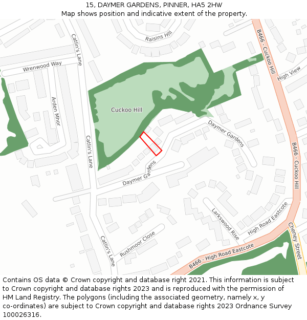 15, DAYMER GARDENS, PINNER, HA5 2HW: Location map and indicative extent of plot