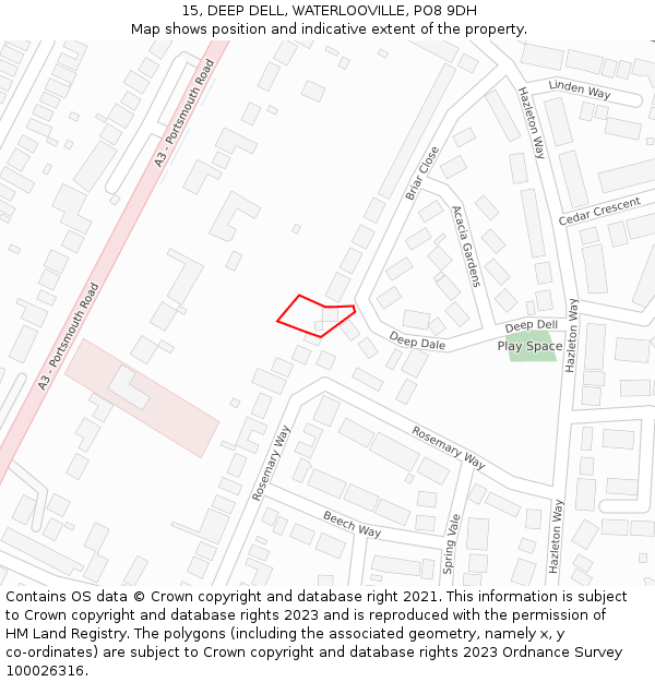 15, DEEP DELL, WATERLOOVILLE, PO8 9DH: Location map and indicative extent of plot