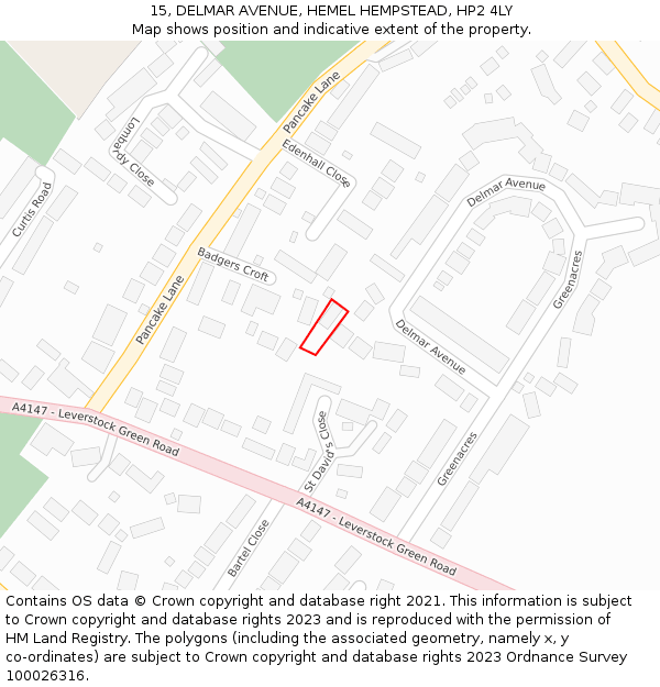 15, DELMAR AVENUE, HEMEL HEMPSTEAD, HP2 4LY: Location map and indicative extent of plot