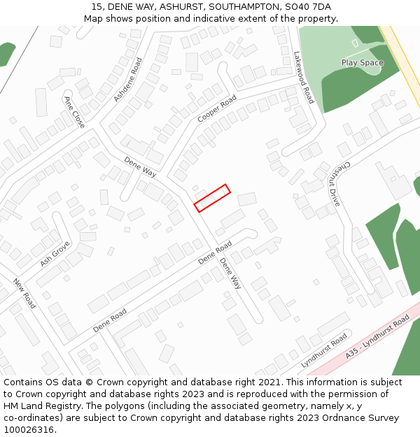 15, DENE WAY, ASHURST, SOUTHAMPTON, SO40 7DA: Location map and indicative extent of plot