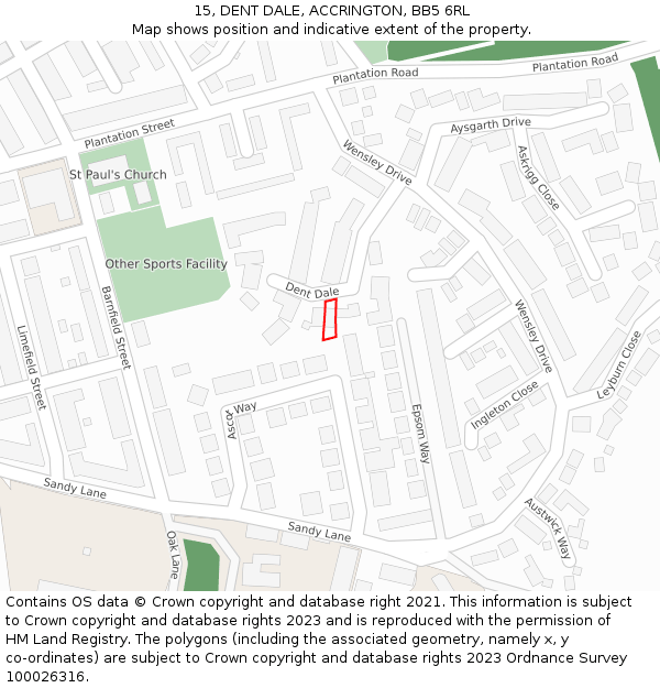 15, DENT DALE, ACCRINGTON, BB5 6RL: Location map and indicative extent of plot