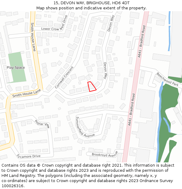 15, DEVON WAY, BRIGHOUSE, HD6 4DT: Location map and indicative extent of plot