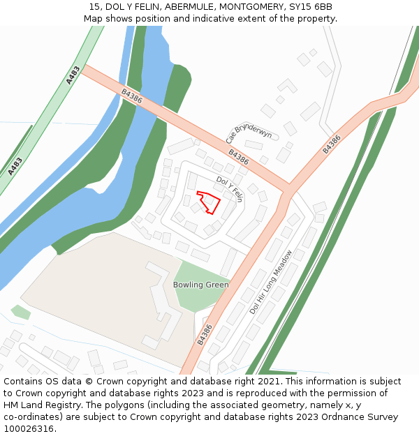 15, DOL Y FELIN, ABERMULE, MONTGOMERY, SY15 6BB: Location map and indicative extent of plot