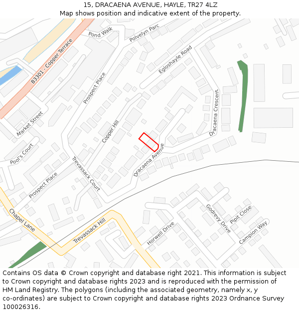 15, DRACAENA AVENUE, HAYLE, TR27 4LZ: Location map and indicative extent of plot