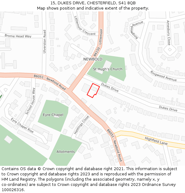 15, DUKES DRIVE, CHESTERFIELD, S41 8QB: Location map and indicative extent of plot