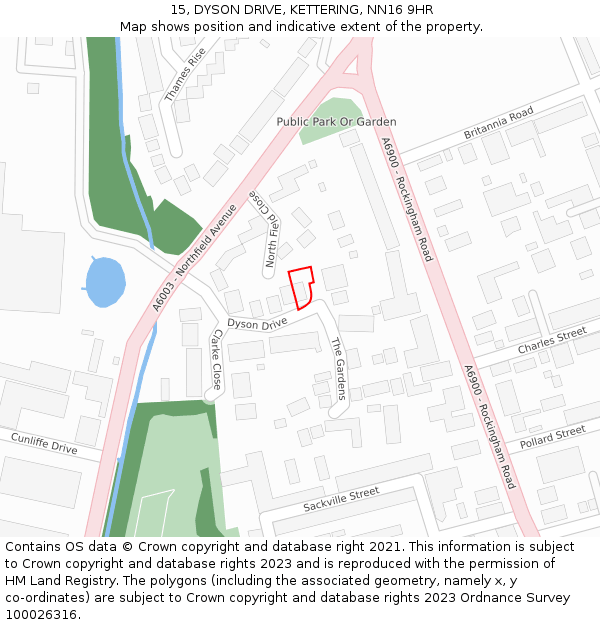 15, DYSON DRIVE, KETTERING, NN16 9HR: Location map and indicative extent of plot