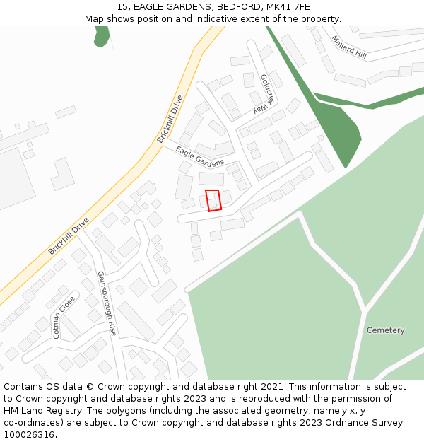 15, EAGLE GARDENS, BEDFORD, MK41 7FE: Location map and indicative extent of plot