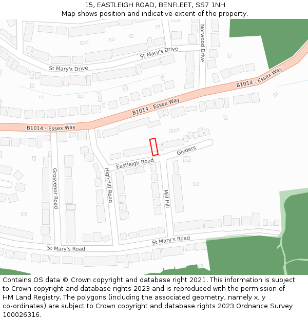 15, EASTLEIGH ROAD, BENFLEET, SS7 1NH: Location map and indicative extent of plot