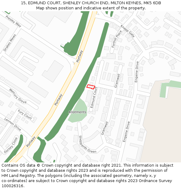 15, EDMUND COURT, SHENLEY CHURCH END, MILTON KEYNES, MK5 6DB: Location map and indicative extent of plot