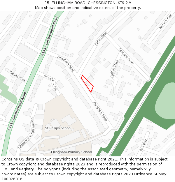 15, ELLINGHAM ROAD, CHESSINGTON, KT9 2JA: Location map and indicative extent of plot