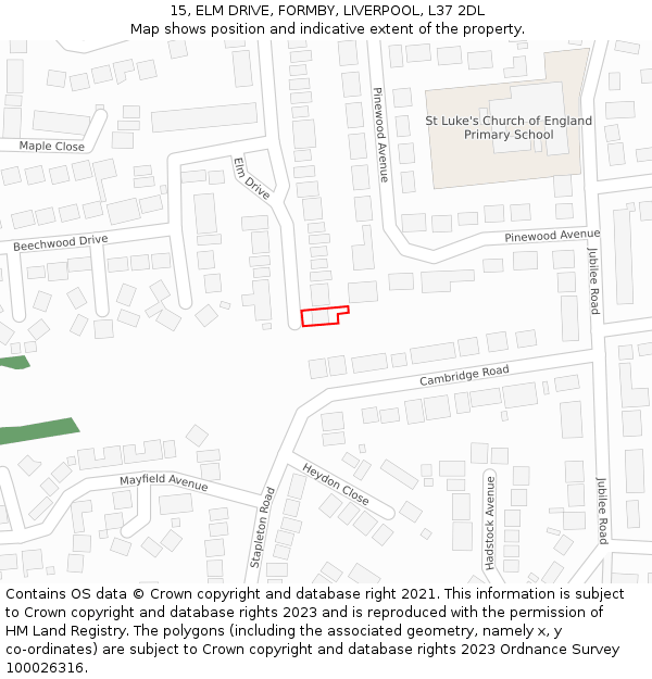 15, ELM DRIVE, FORMBY, LIVERPOOL, L37 2DL: Location map and indicative extent of plot