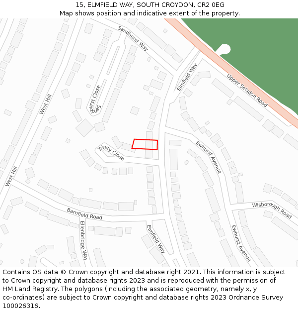 15, ELMFIELD WAY, SOUTH CROYDON, CR2 0EG: Location map and indicative extent of plot