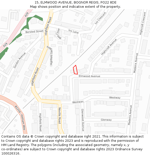 15, ELMWOOD AVENUE, BOGNOR REGIS, PO22 8DE: Location map and indicative extent of plot