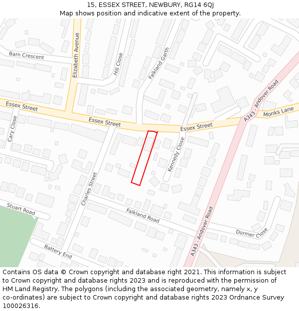 15, ESSEX STREET, NEWBURY, RG14 6QJ: Location map and indicative extent of plot