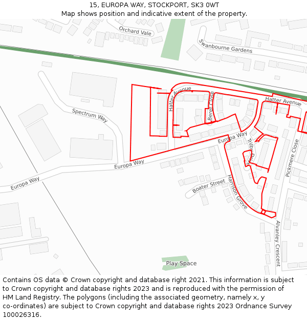 15, EUROPA WAY, STOCKPORT, SK3 0WT: Location map and indicative extent of plot