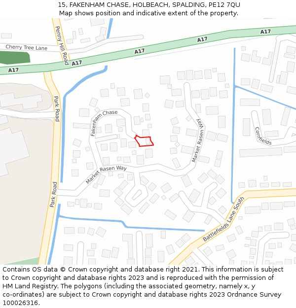 15, FAKENHAM CHASE, HOLBEACH, SPALDING, PE12 7QU: Location map and indicative extent of plot