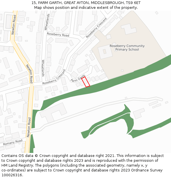 15, FARM GARTH, GREAT AYTON, MIDDLESBROUGH, TS9 6ET: Location map and indicative extent of plot