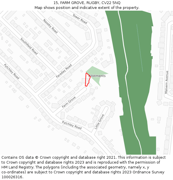 15, FARM GROVE, RUGBY, CV22 5NQ: Location map and indicative extent of plot