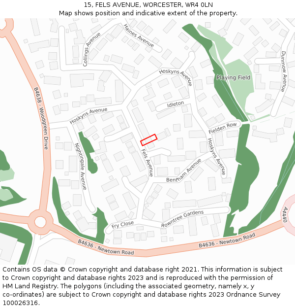 15, FELS AVENUE, WORCESTER, WR4 0LN: Location map and indicative extent of plot