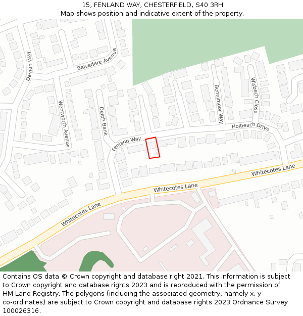 15, FENLAND WAY, CHESTERFIELD, S40 3RH: Location map and indicative extent of plot