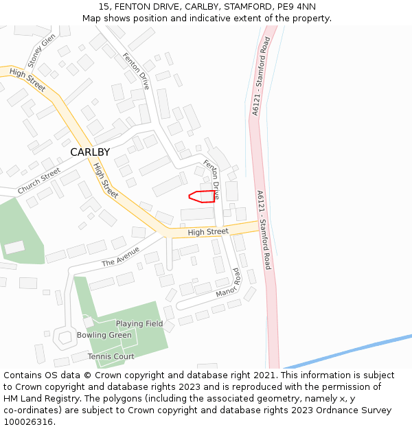 15, FENTON DRIVE, CARLBY, STAMFORD, PE9 4NN: Location map and indicative extent of plot