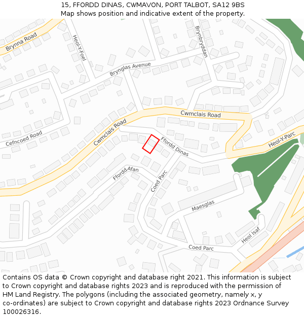 15, FFORDD DINAS, CWMAVON, PORT TALBOT, SA12 9BS: Location map and indicative extent of plot