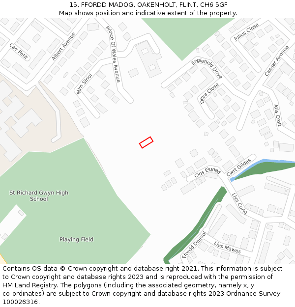 15, FFORDD MADOG, OAKENHOLT, FLINT, CH6 5GF: Location map and indicative extent of plot