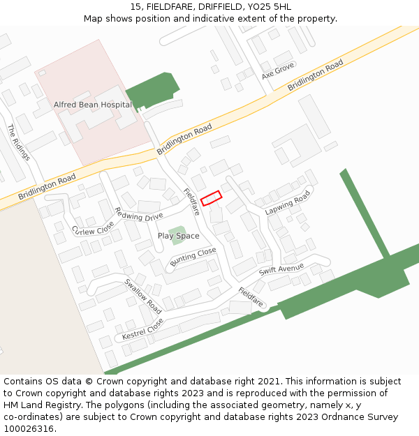 15, FIELDFARE, DRIFFIELD, YO25 5HL: Location map and indicative extent of plot