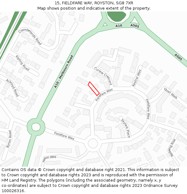 15, FIELDFARE WAY, ROYSTON, SG8 7XR: Location map and indicative extent of plot